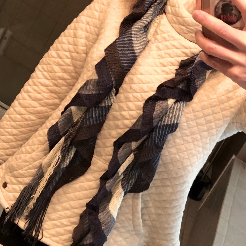 Knit blue and white scarf